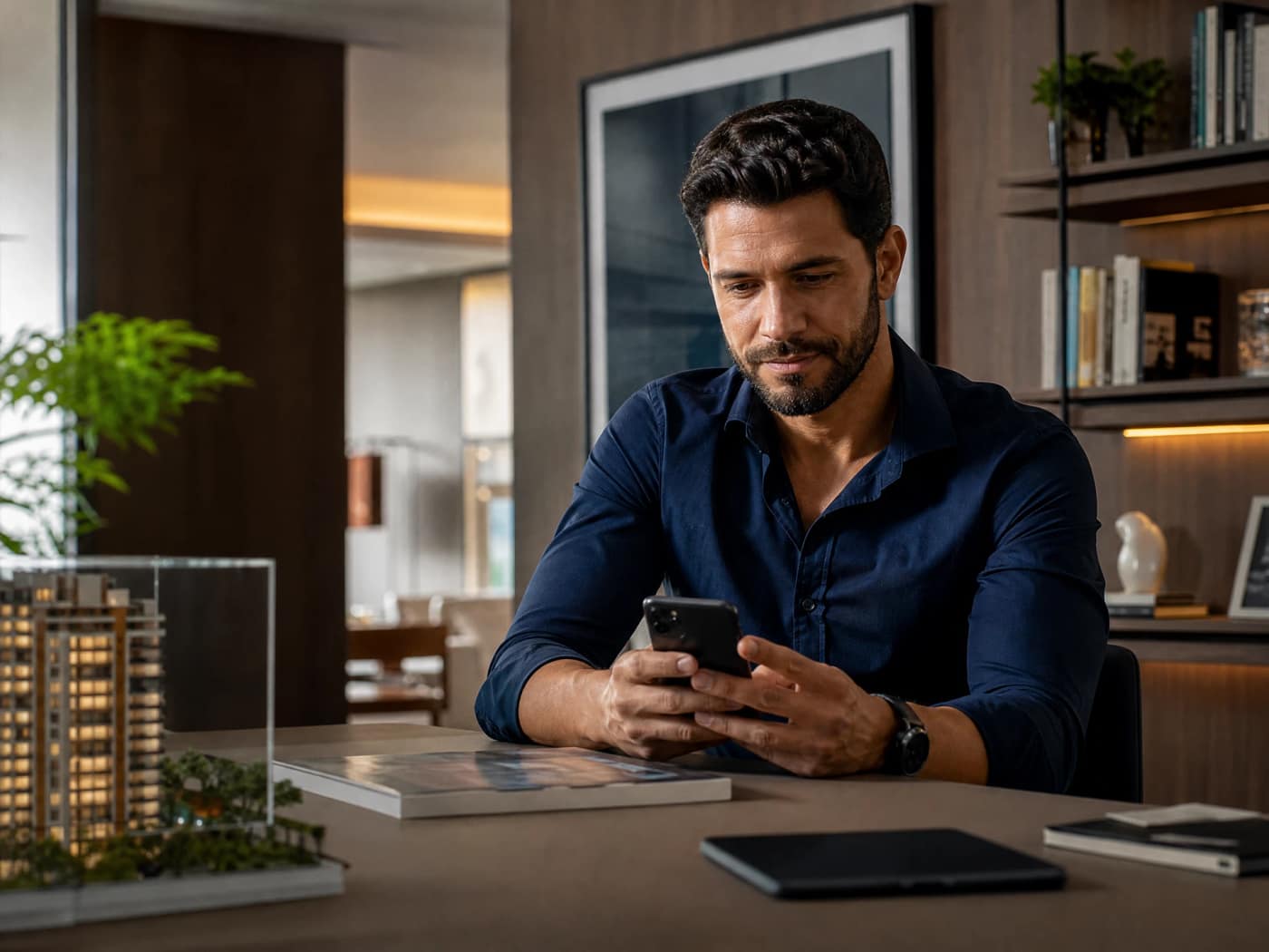 Ilustração de um profissional organizando o atendimento imobiliário